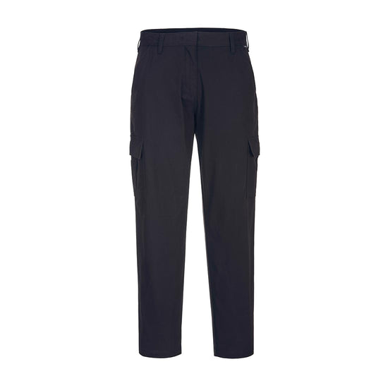 Black Women's Stretch Cargo Trouser with relfective trim on hem