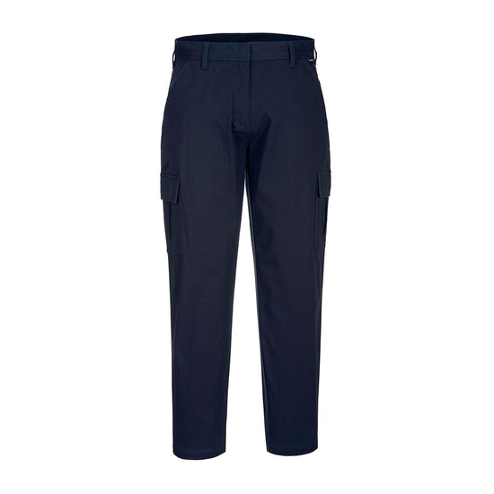 Navy Women's Stretch Cargo Trouser with relfective trim on hem