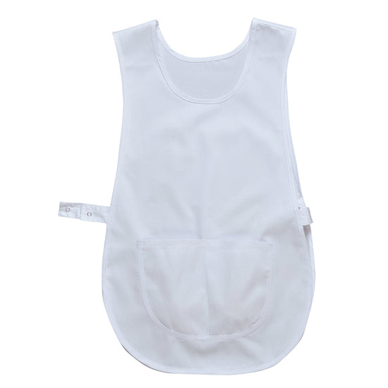 White Portwest Tabard. Tabard has waist fasten and large waist pocket.
