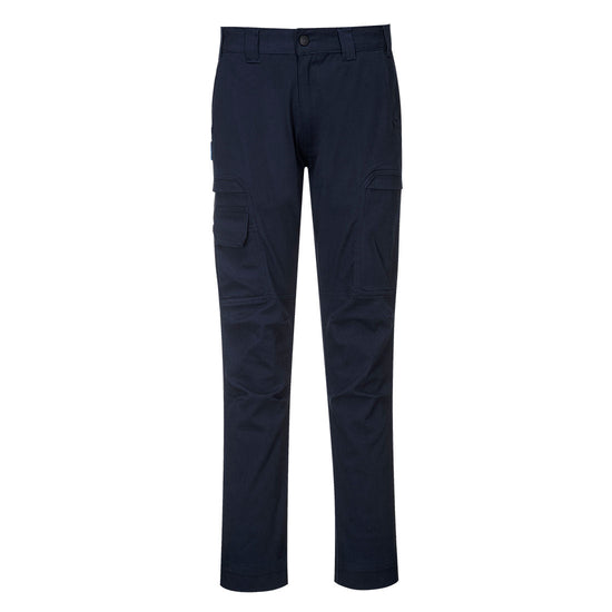 Navy KX3 Cargo trouser with side pockets. Trousers have belt loop holes.