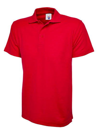 Uneek Clothing UC101 220GSM Classic Poloshirt in red with short sleeves, collar and three button plackett.