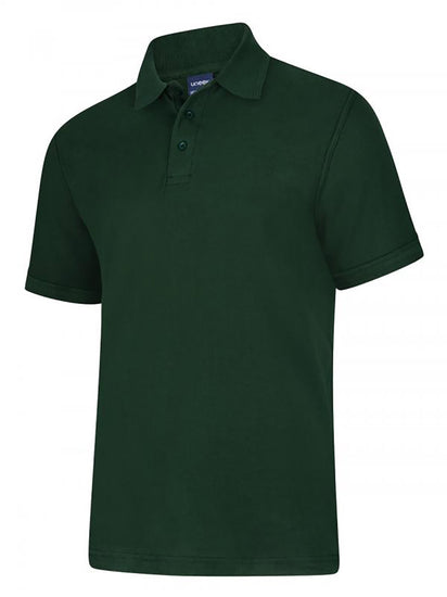 Uneek Clothing UC108 - 220GSM DELUXE POLOSHIRT in bottle green with short sleeves, collar and three button plackett.