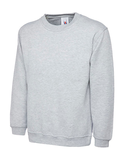Uneek Clothing UC203 300GSM Classic Sweatshirt long sleeves and round neck in heather grey with elasticated bottom.