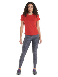 Person wearing Uneek Clothing UC316 - Ladies 140GSM Ultra Cool T-shirt crew neck short sleeve in red.
