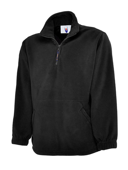 Uneek Clothing UC602 380GSM Premium 1/4 Zip Micro Fleece Jacket in black with part zip fastening and and two zipped lower front pockets.