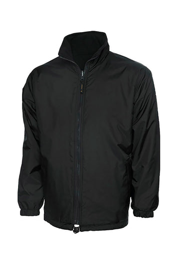 Uneek Clothing UC605 Premium Reversible Fleece Jacket in black with full zip fastening and and two lower front pockets.