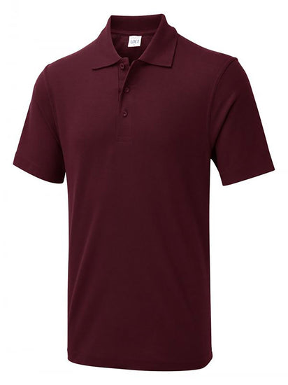 Uneek Clothing UX1 The UX Polo in maroon with short sleeves, collar and three button plackett.