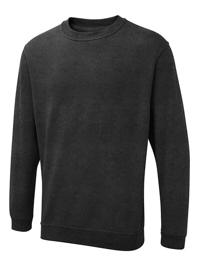 Uneek Clothing UX3 The UX Sweatshirt in charcoal with long sleeves, crew neck and elasticated wrists and bottom.