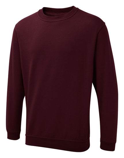Uneek Clothing UX3 The UX Sweatshirt in maroon with long sleeves, crew neck and elasticated wrists and bottom.