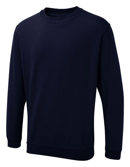 Uneek Clothing UX3 The UX Sweatshirt in navy with long sleeves, crew neck and elasticated wrists and bottom.